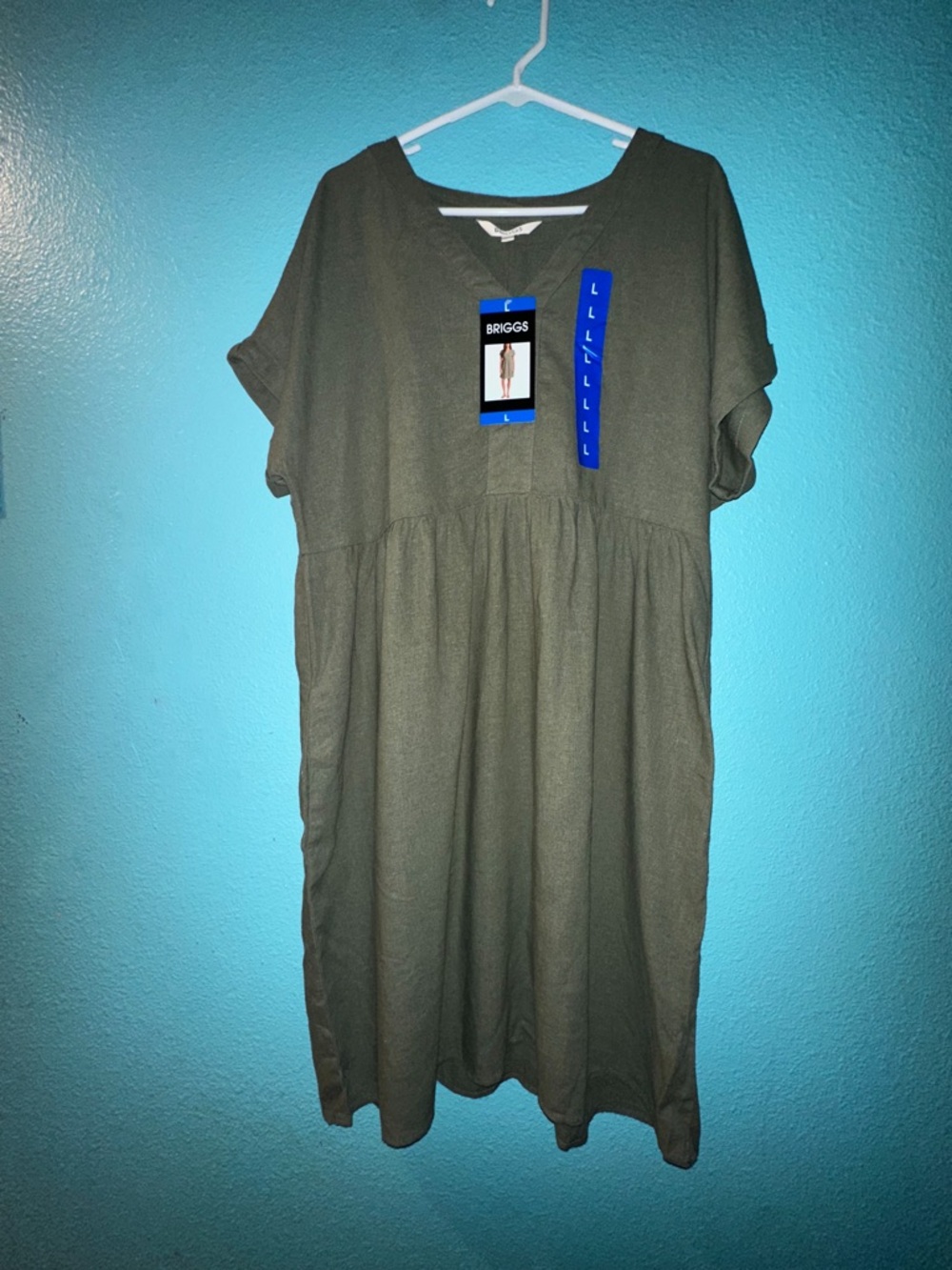 Briggs New York Olive Green linen V-Neck Casual Dress